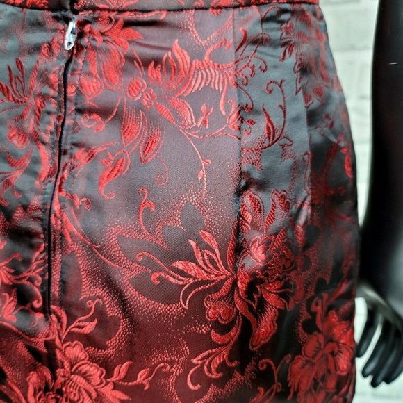 Vintage Oriental Silk Floral Embroidered Faux Wrap High Waisted Wiggle Skirt - Picture 6 of 7